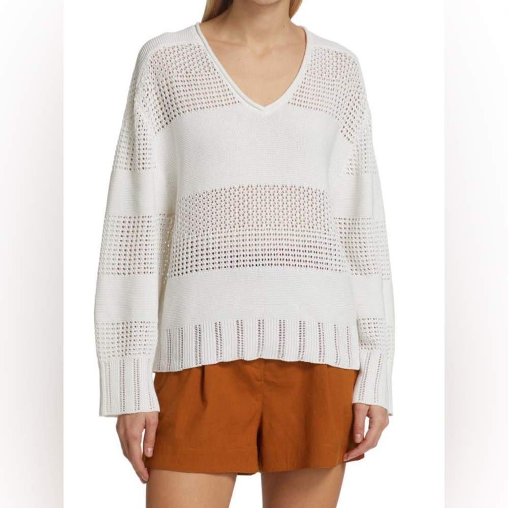 Anthropologie | Rag & Bone Faye V-neck‎ pointelle sweater in white size XXS